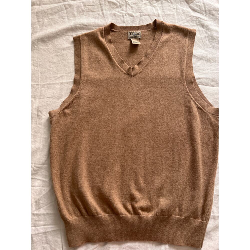 L.L. Bean Cotton Cashmere V-Neck Sweater Vest Brown L